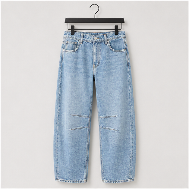 Women's Baggy Boyfriend Jeans Vintage Wide Leg Mid Rise Barrel Denim Ankle Pants - front view