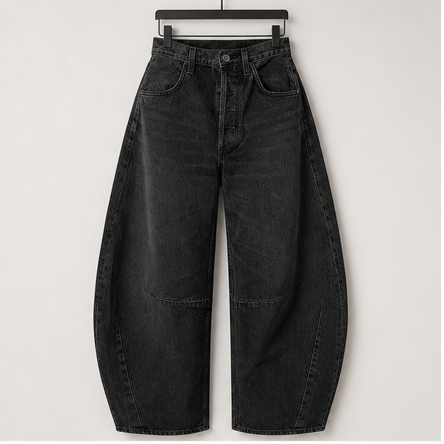 Womens Barrel Jeans Wide Leg Y2K Boyfriend Denim Pants Hip Hop Vintage Baggy Jeans Cotton Mid-Low Elastic Waist Pants - front view