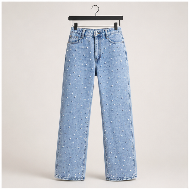 Women's High Waisted Jeans Boyfriend Baggy Wide Straight Leg Casual Denim Pants Trousers - front view