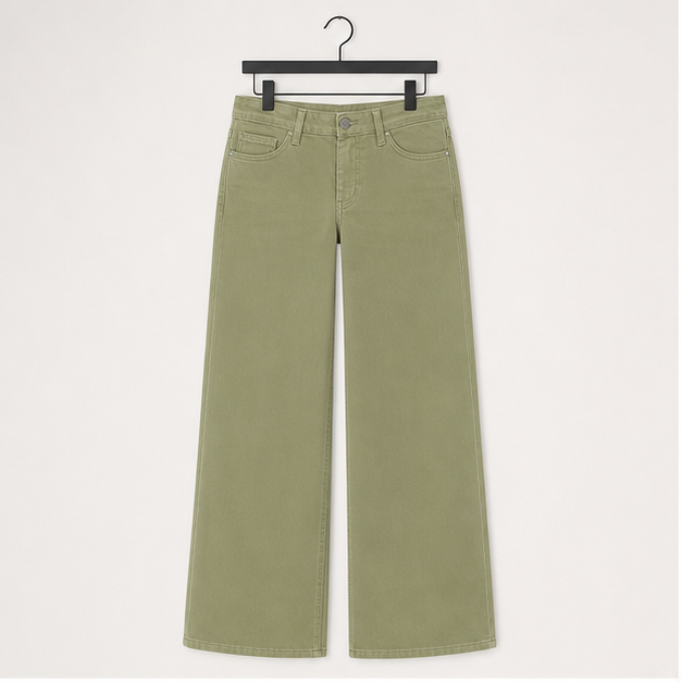 Mid-Low Rise Baggy Jeans Wide Leg for Women Distressed Pants Stretchy Bottom Lady Basic Comfortable Denim - front view