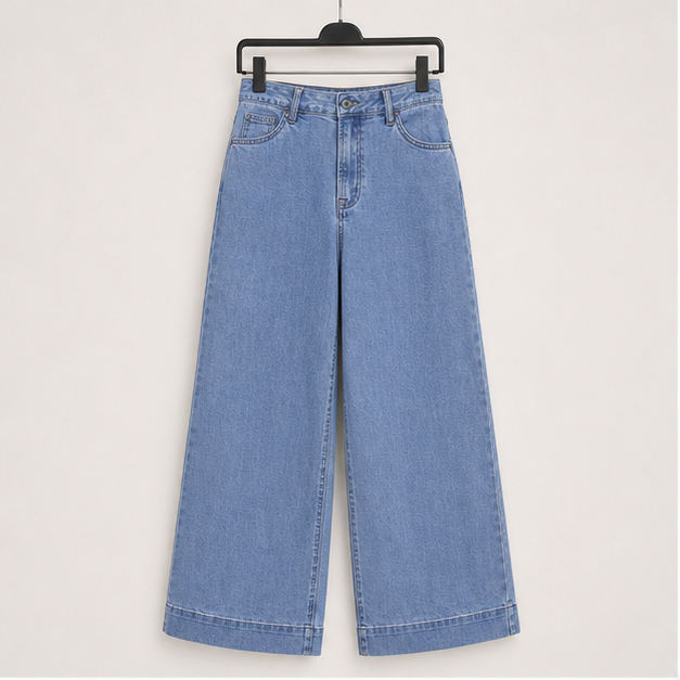 Women's Casual High Waisted Jeans Stretch Button Wide Leg Loose Denim Pants with Pockets - front view