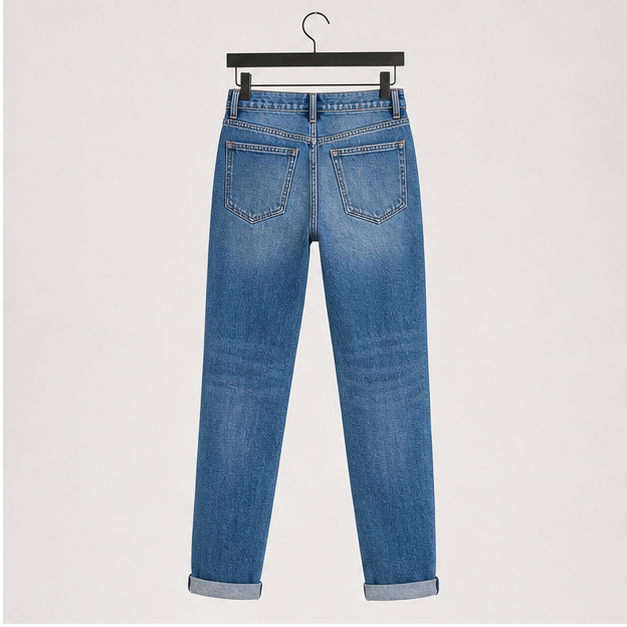 Women's Ripped Mid Waisted Boyfriend Jeans Loose Fit Distressed Stretchy Denim Pants - back view
