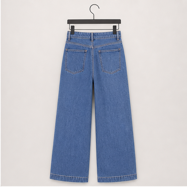 Women's Pants High Waisted Jeans Stretch Loose Fit Colorblock Denim Pants with Pocket - back view