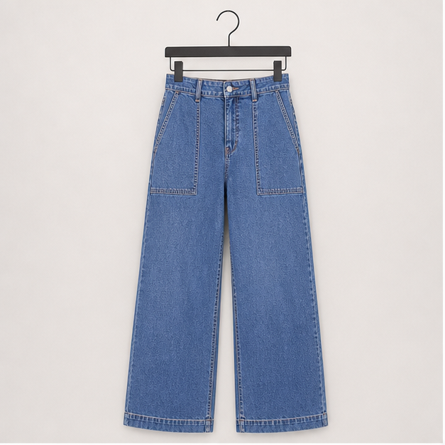 Women's Pants High Waisted Jeans Stretch Loose Fit Colorblock Denim Pants with Pocket - front view
