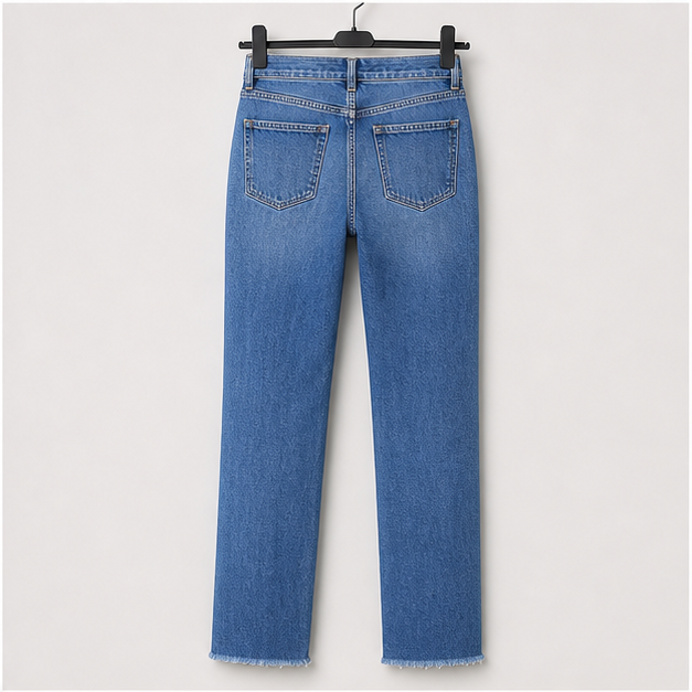 Women's High Waisted Boyfriend Jeans Trendy Ripped Straight Leg Raw Hem Stretchy Ankle Denim Pants - back view