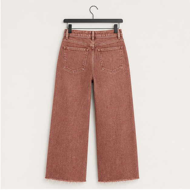 Womens High Waisted Cropped Jeans Trendy Stretchy Baggy Straight Leg Raw Hem Capri Denim Pants - back view