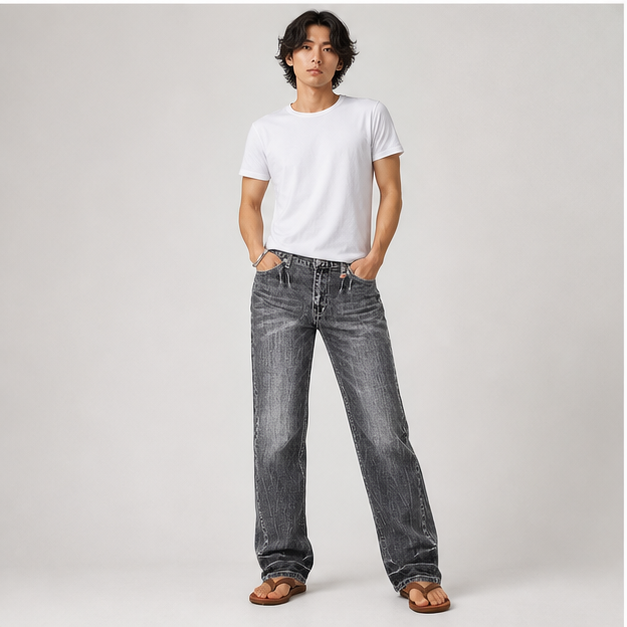 Straight Leg Boyfriend Jeans for Women Trendy Mid Rise Wash Stretchy Casual Baggy Jeans - model view