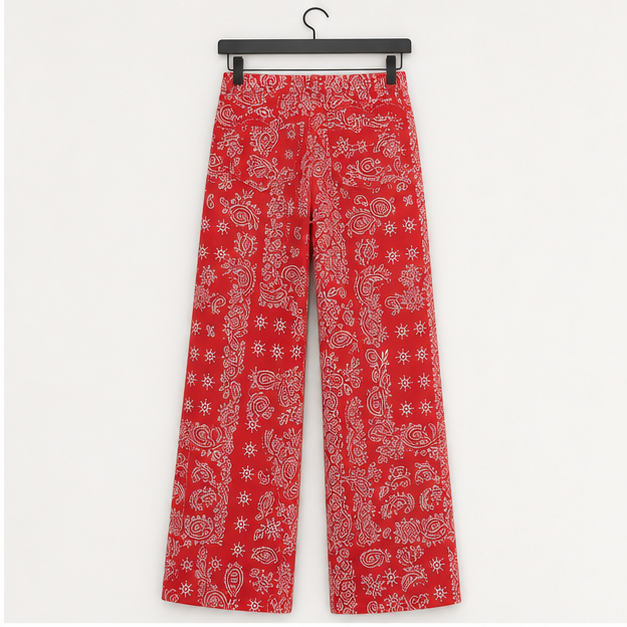 Womens Baggy Wide Leg Jeans Floral Print Boho High Waist Vintage Boyfriend Denim Pants with Pockets - back view