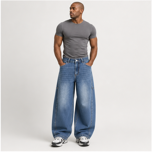 Women Boyfriends Hip Hop 90s Vintage Baggy Jeans Loose Denim Pants Mid-Low Waist Jeans - model view