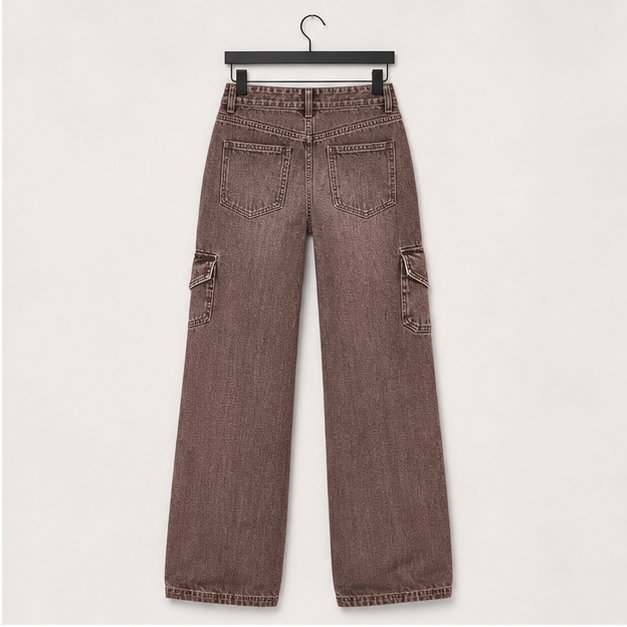 Cargo Pants Women Stretchy Wide Leg Baggy Jeans with Pockets Casual Trousers Y2K Vintage Streetwear Trendy 2026 - back view