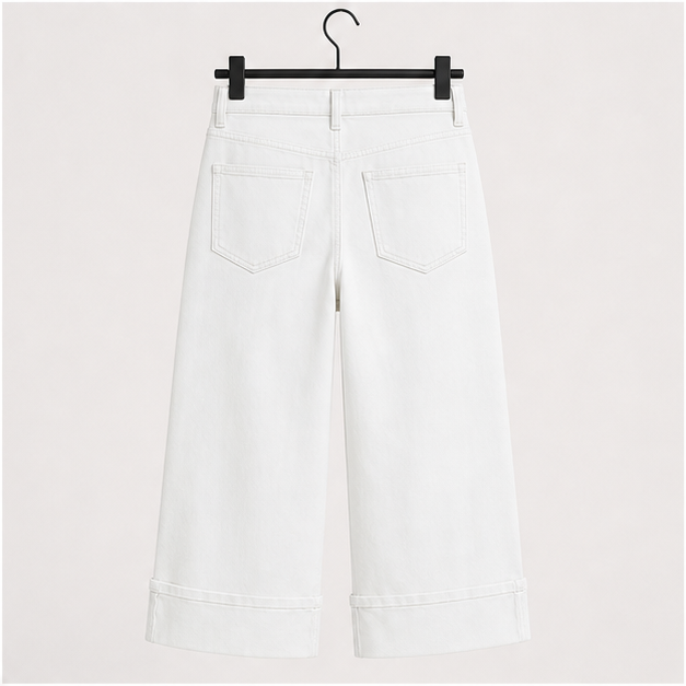 Capris Jeans for Women Wide Leg High Waisted Casual Summer Roll Hem Cropped Stretch Denim Jean Capri Pants - back view