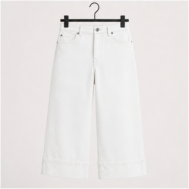Capris Jeans for Women Wide Leg High Waisted Casual Summer Roll Hem Cropped Stretch Denim Jean Capri Pants - front view