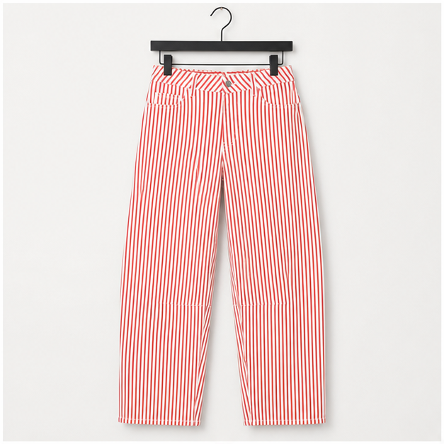 Barrel Jeans for Women Trendy Baggy Wide Leg Striped High Waisted Cropped Casual Pinstripe Stretchy Denim Pants - front view