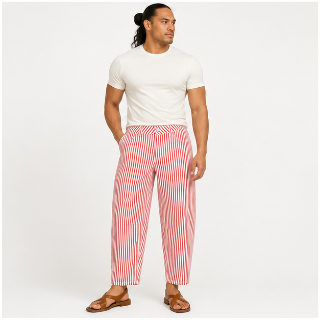 Barrel Jeans for Women Trendy Baggy Wide Leg Striped High Waisted Cropped Casual Pinstripe Stretchy Denim Pants - model view