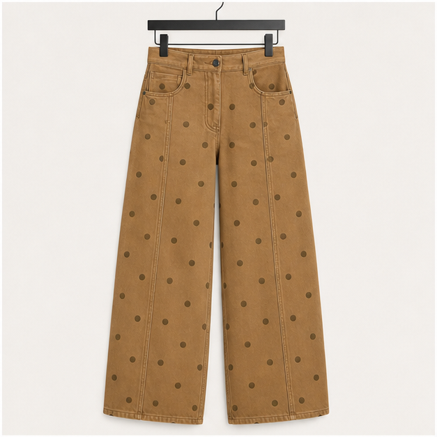 Women's 2026 Polka Dot Pattern Barrel Jeans Boyfriend Y2K Casual Wide Leg Mid Rise Denim Pants - front view