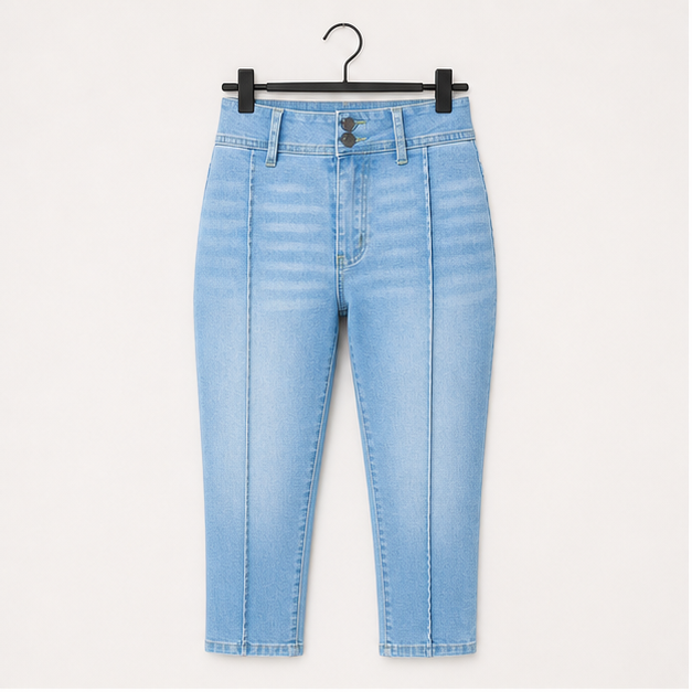 Women's Capri Pants Trendy Mid Rise Skinny Stretchy Front Seam Denim Jeans - front view