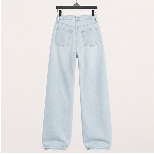 High Waisted Wide Leg Loose Stretchy Boyfriend Denim Pants Baggy Jeans for Women - back view