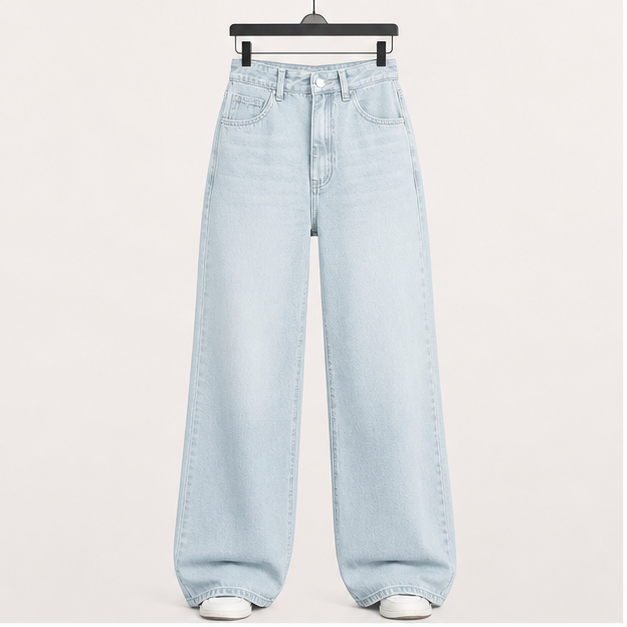 High Waisted Wide Leg Loose Stretchy Boyfriend Denim Pants Baggy Jeans for Women - front view