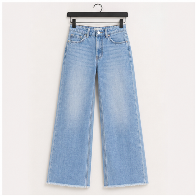 Women's Wide Leg Jeans High Waisted Stretchy Raw Hem Zimbaplatinum Denim Pants - front view