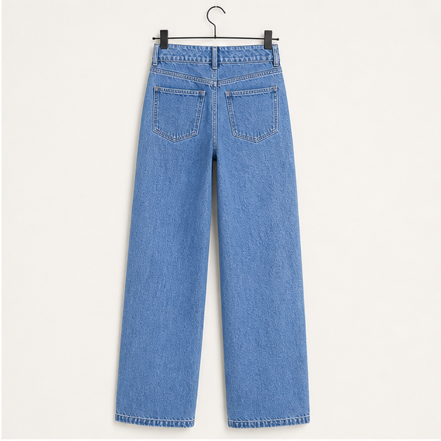 Women's Jeans High Waisted Straight Leg Stretchy Jeans Trendy Loose Wide Leg Zimbaplatinum Denim Pants with Pockets - back view
