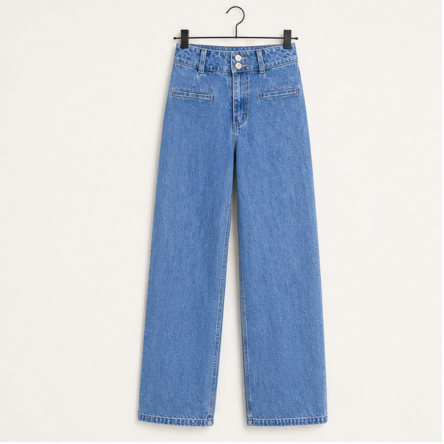 Women's Jeans High Waisted Straight Leg Stretchy Jeans Trendy Loose Wide Leg Zimbaplatinum Denim Pants with Pockets - front view