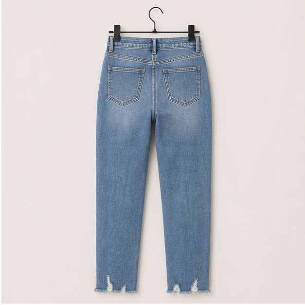 Women's High Waisted Tummy Control Straight Ankle Ripped Jeans - back view